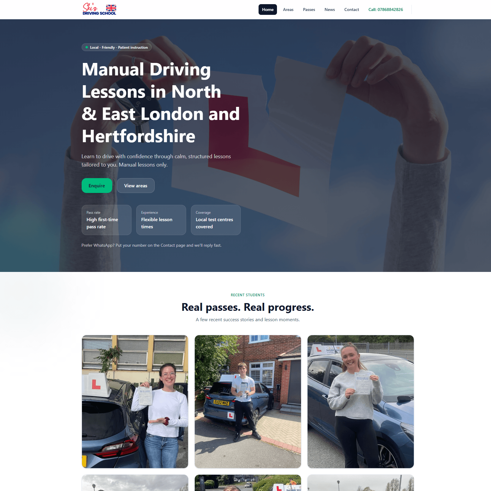 Ski's Driving School website screenshot